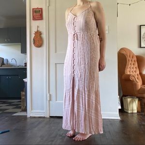 Pink linen halter maxi dress